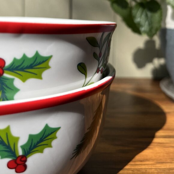 2 Porcelain Bowls Tis the Season Royal Norfolk Christmas Holly - Picture 8 of 13